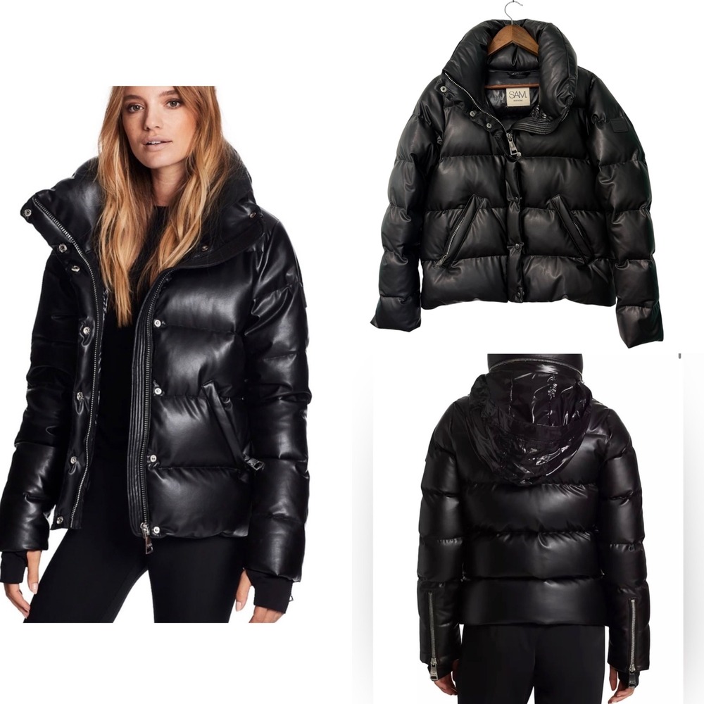 SAM. New York Puffer Jacket Women M Faux Leather Goose Down Filled Quilted Vegan